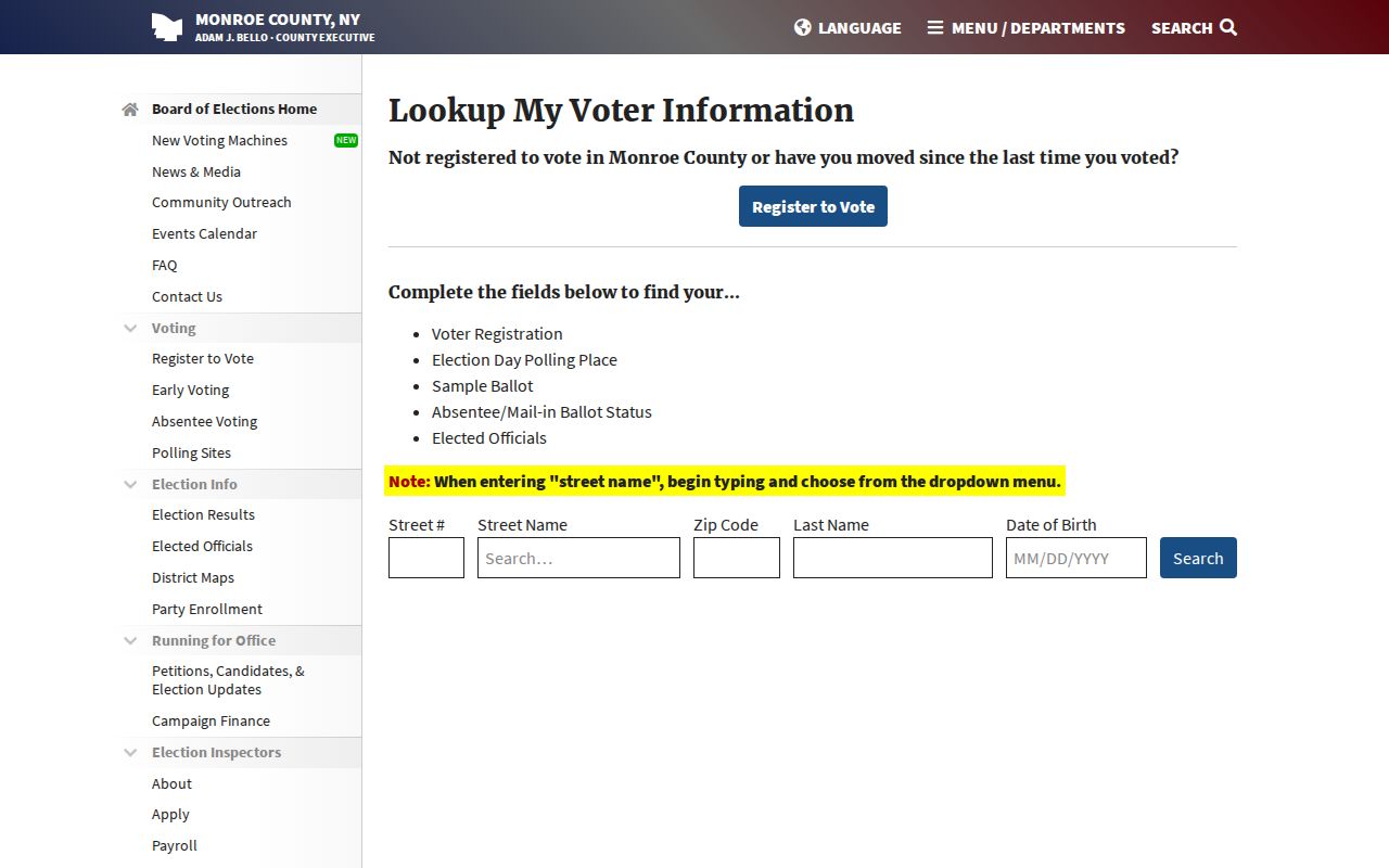 Gates residents directory Monroe voter lookup form
