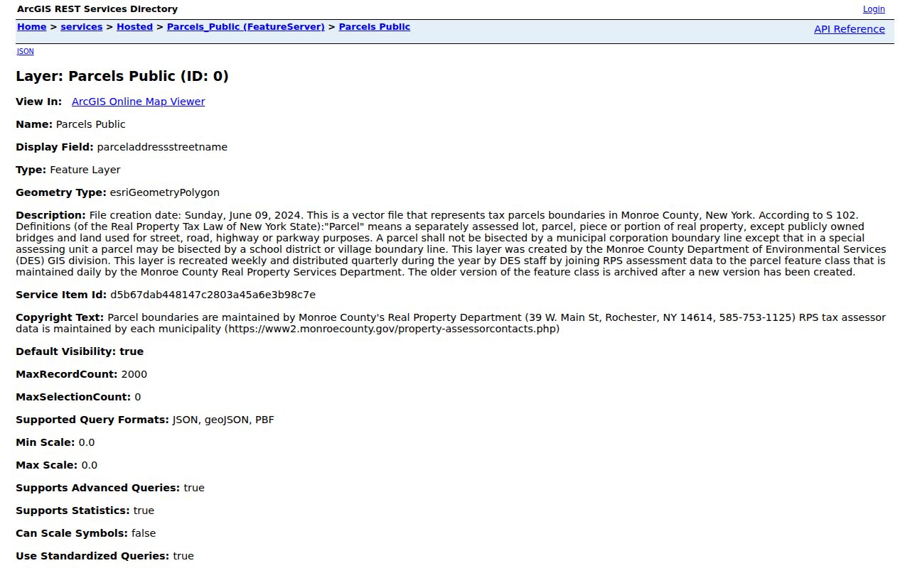 Gates neighbors lookup Monroe County public parcel layer