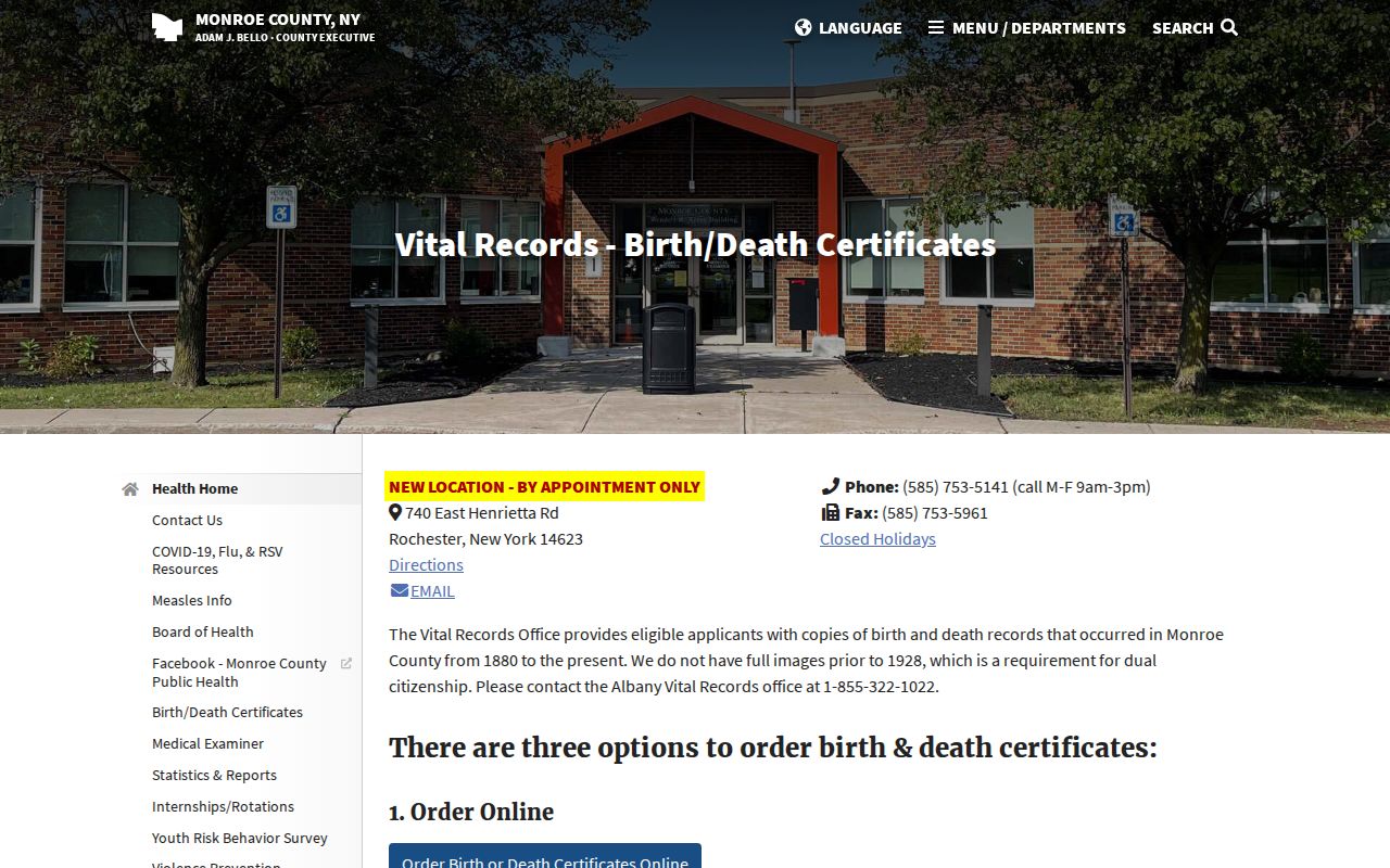 Gates resident lookup source page for Monroe County Vital Records
